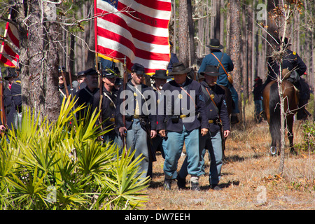 Rassembler les troupes de l'Union pour la bataille, Olustee Battlefield Historic State Park près de Lake City, Floride, USA Banque D'Images