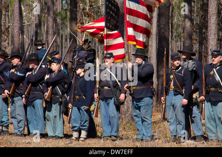 Rassembler les troupes de l'Union pour la bataille, Olustee Battlefield Historic State Park près de Lake City, Floride, USA Banque D'Images