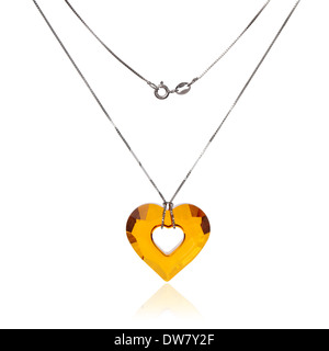 Collier Argent et pendentif en forme de coeur Banque D'Images