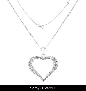 Collier Argent et pendentif en forme de coeur Banque D'Images