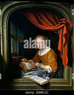 La Dentellière 1667 Gerrit Dou 1613 - 1675 Pays-Bas Néerlandais Banque D'Images