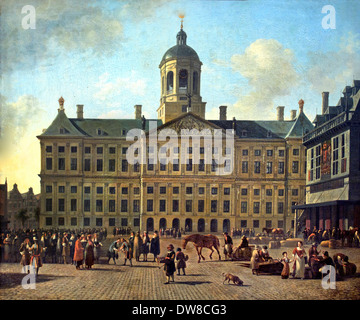 La Place du Dam à Amsterdam Hôtel de ville ( Palais Royal ) Solde (Waag )1689 Gerrit Berckheyde Néerlandais Pays-Bas 1638-1698 Banque D'Images