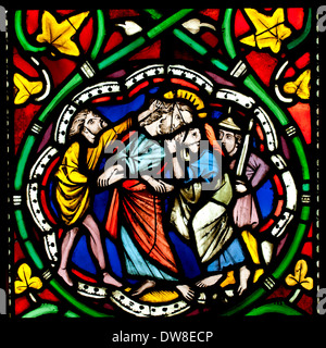 Vitrail Le baiser de Judas 1260 ancienne église des Dominicains Strasbourg France Français Banque D'Images