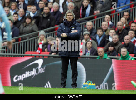 Wembley, Londres, Royaume-Uni. 2 mars, 2014. Capital One Cup Final - Manchester City v Sunderland. Manuel Pellegrini (Man City manager) **Cette photo ne peut être utilisée que pour un usage éditorial** Crédit : Paul Marriott/Alamy Live News Banque D'Images