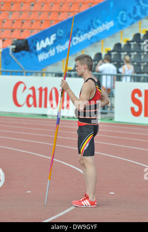 Athlète prend part au lancer du javelot lors des Championnats du monde junior de l'IAAF de 2013 du 12 au 14 juillet, 2013 à Donetsk, Ukraine Banque D'Images