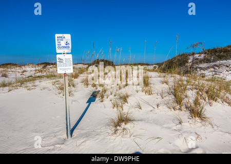 Inscrivez-vous avertit de salon fermée en raison de la nidification des oiseaux migrateurs sur la plage à Gulf Shores, Alabama Banque D'Images