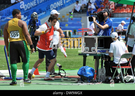 Journaliste sportif de travailler pendant le championnat du monde junior de l'IAAF 2013 Banque D'Images