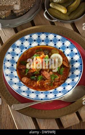 Solianka. La viande de l'Europe de l'Est et de soupe aux légumes Banque D'Images