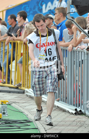 Journaliste sportif de travailler pendant le championnat du monde junior de l'IAAF 2013 Banque D'Images