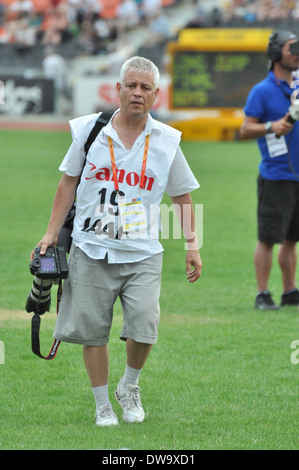 Journaliste sportif de travailler pendant le championnat du monde junior de l'IAAF 2013 Banque D'Images
