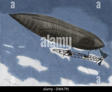 Alberto Santos-Dumont (1873-1932). Pionnier de l'aviation brésilienne. Dirigeable volant. La gravure. Plus tard. Banque D'Images