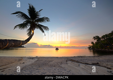 Coucher du soleil doré de la salade à couper le souffle avait, Koh Phangan, Thaïlande du sud. Blurred motion sur la surface de l'eau en raison de longues expos Banque D'Images