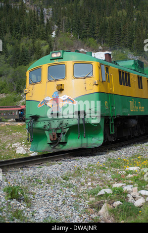 Historic White Pass Yukon Route Railroad train, près de Skagway, Alaska Banque D'Images