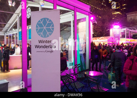 Google New York hiver wonderlab shop à Bryant Park NYC Banque D'Images