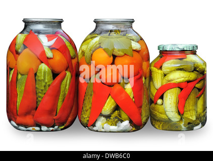 Des légumes marinés. Assortiment dans des bocaux en verre Banque D'Images