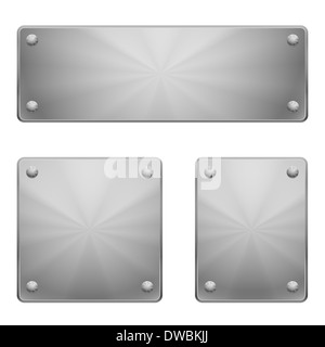 Trois plaques de métal brillant de taille différente avec des rivets. Banque D'Images