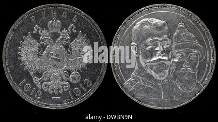 1 Rouble pièce en argent, 300e anniversaire de la dynastie des Romanov, Russie, 1913 Banque D'Images