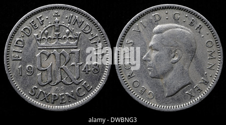 Pièce de 6 pence, le roi George VI, UK, 1948 Banque D'Images