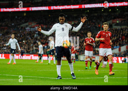 Londres, Royaume-Uni. Le 05 Mar, 2014. Daniel Sturridge de l'Angleterre (Liverpool) en action au cours de la fixture amical entre l'Angleterre et le Danemark du stade de Wembley. Credit : Action Plus Sport/Alamy Live News Banque D'Images