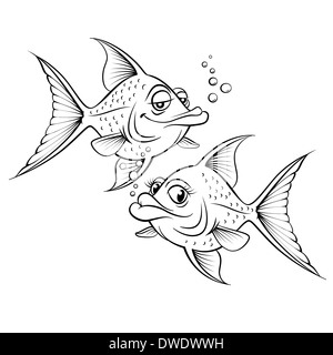 Deux dimensions cartoon poisson. Illustration pour concevoir sur fond blanc Banque D'Images