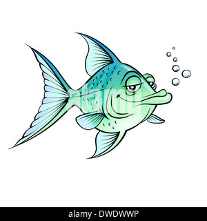 Cartoon vert poisson. Illustration pour concevoir sur fond blanc Banque D'Images
