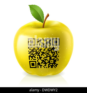 Pomme jaune et QR Code. Abstract illustration de designer sur fond blanc Banque D'Images