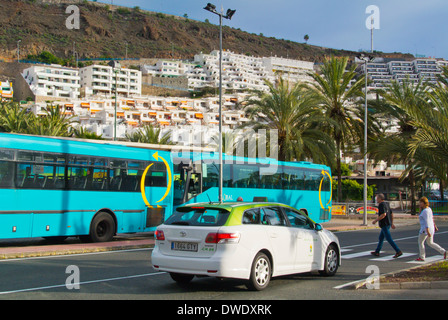 Taxi et bus, station de bus longue distance, Puerto Rico, Gran Canaria island, les îles Canaries, Espagne, Europe Banque D'Images