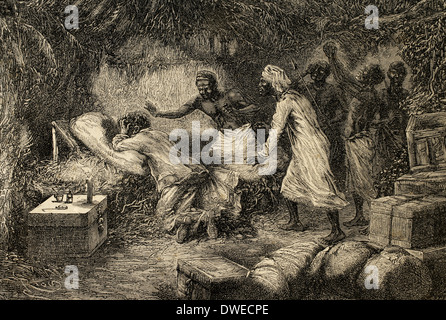 David Livingstone (1813-1873). L'explorateur écossais. La mort de Livingstone dans le village de chef Chitambo's, 1873. La gravure. Banque D'Images