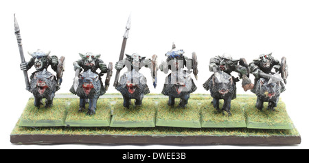 Wolf Goblin cavaliers armés de lances et de boucliers. Banque D'Images