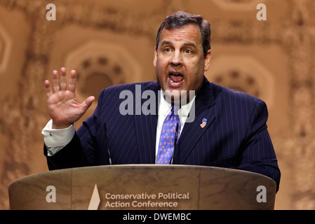 Chris Christie, gouverneur du New Jersey parle lors d'une allocution aux délégués à la Conférence d'action politique conservateur. Banque D'Images