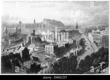 Une gravure intitulée « Edimbourg de Calton Hill » numérisée en haute résolution à partir d'un livre publié en 1876. Je pensais libre de droits d'auteur. Banque D'Images