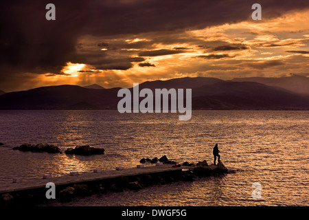 Coucher du soleil à Nafplio (Nauplie)' ou '(tour de ville), l'Argolide Arvanitia, Péloponnèse, Grèce. Banque D'Images