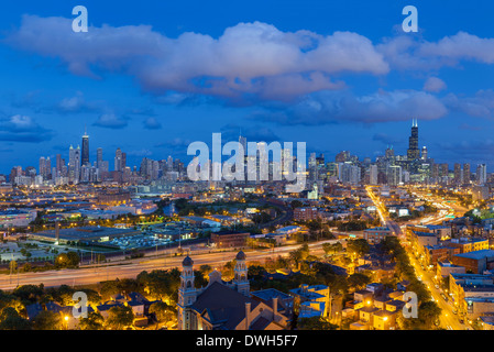 Chicago, Illinois, États-Unis d'Amérique, du centre-ville city skyline at night Banque D'Images