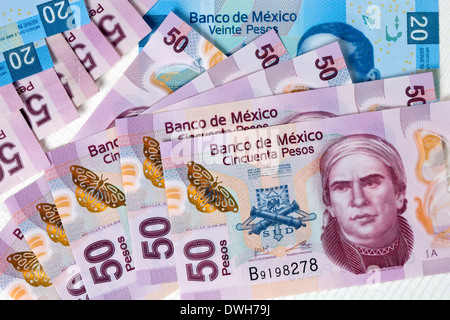 20 et 50 pesos du Mexique billets Banque D'Images