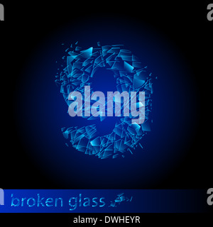 Un symbole de Broken Glass - neuf chiffres. Illustration sur fond noir Banque D'Images