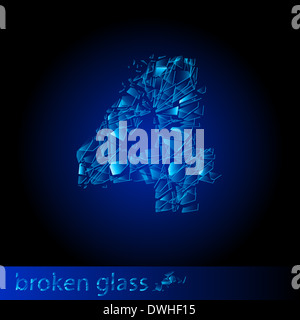 Un symbole de Broken Glass - quatre chiffres. Illustration sur fond noir Banque D'Images