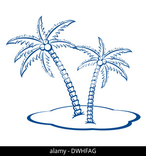 Silhouette de palmiers à coco # 2. Un symbole de couleur sur fond blanc. Banque D'Images