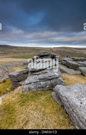 Grand Tor discontinues, Dartmoor National Park, Merrivale, l'ouest du Devon, Angleterre, Royaume-Uni, Europe. Banque D'Images