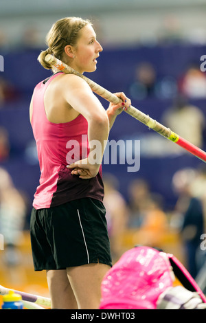 Holly BRADSHAW (BLEASDALE) Perche finale femmes Athlétisme Indoor Championships, British English Institute of Sport Sheffield, Royaume-Uni. Banque D'Images