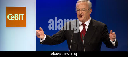 Hanovre, Allemagne. 09Th Mar, 2014. Pdg de Volkswagen Martin Winterkorn parle lors de l'ouverture officielle d'activité pour l'ordinateur expo CeBIT 2014 à Hanovre, Allemagne, 09 mars 2014. La Grande Bretagne est le pays partenaire à l'occasion du CeBIT qui se poursuit jusqu'au 14 mars 2014. Photo : Swen Pfoertner/dpa/Alamy Live News Banque D'Images
