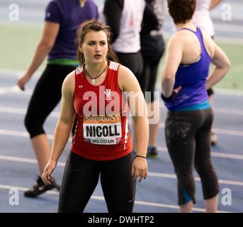 Adele Nicoll, la finale des femmes Lancer du britannique Sainsbury's Athlétisme Indoor Championships, English Institute of Sport Sheffield UK Banque D'Images