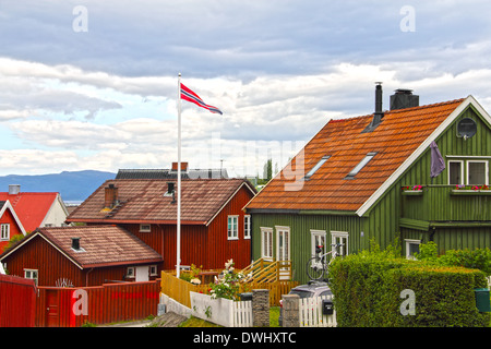 Vue sur les vieilles maisons de Trondheim close-up Banque D'Images