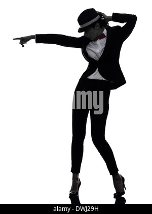 Une femme danseur en silhouette sur fond blanc Banque D'Images