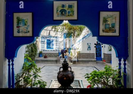 L'Afrique du Nord, Tunisie, Sidi Bou Said. Chambre Dar El Annabi dix-huitième siècle. Banque D'Images