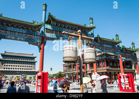 La rue Qianmen à Pékin, en Chine. Banque D'Images