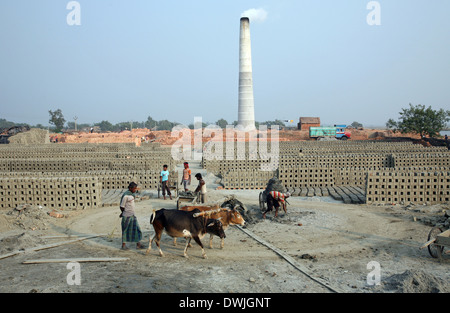 Brickfield dans Sarberia, dans l'ouest du Bengale, en Inde. Banque D'Images