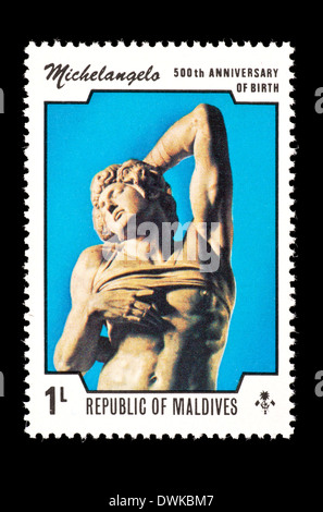 Timbre-poste de la Maldives dépeignant la statue de Michel-Ange dying Slave'. Banque D'Images