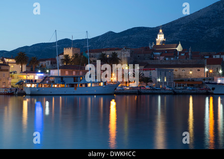 La ville de Korcula, soir, l''île de Korcula, Croatie, Europe Banque D'Images