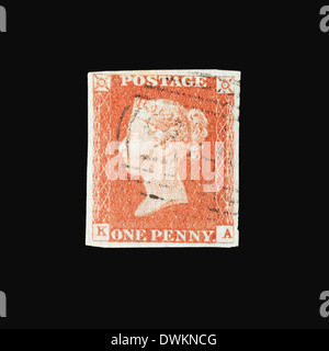 Pence Penny rouge, un timbre-poste britannique victorienne, 1841. Banque D'Images