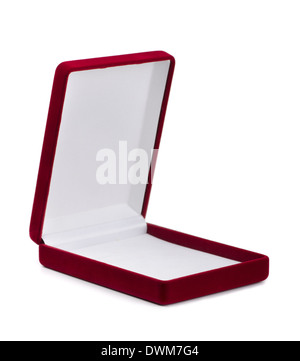 Boîte à bijoux en velours rouge vide isolated on white Banque D'Images